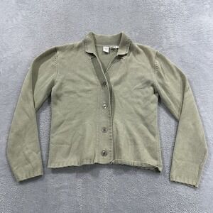 GW Button Cardigan Sweater Women's L Green Knit Y2K Vintage